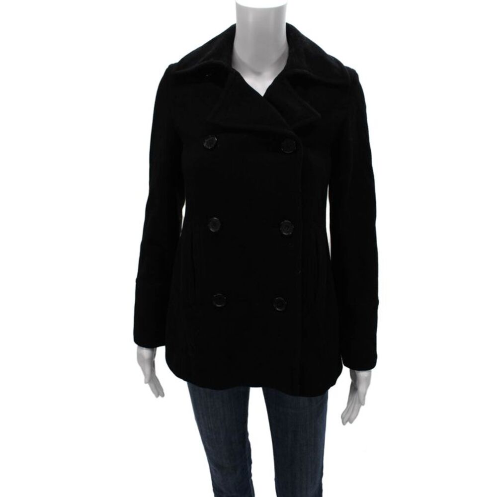 Marc New York Women Black Pea Coat 70% Virgin Wool Button Size 2